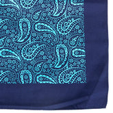 Large Blue Duo Paisley Silk Pocket Square 35cm